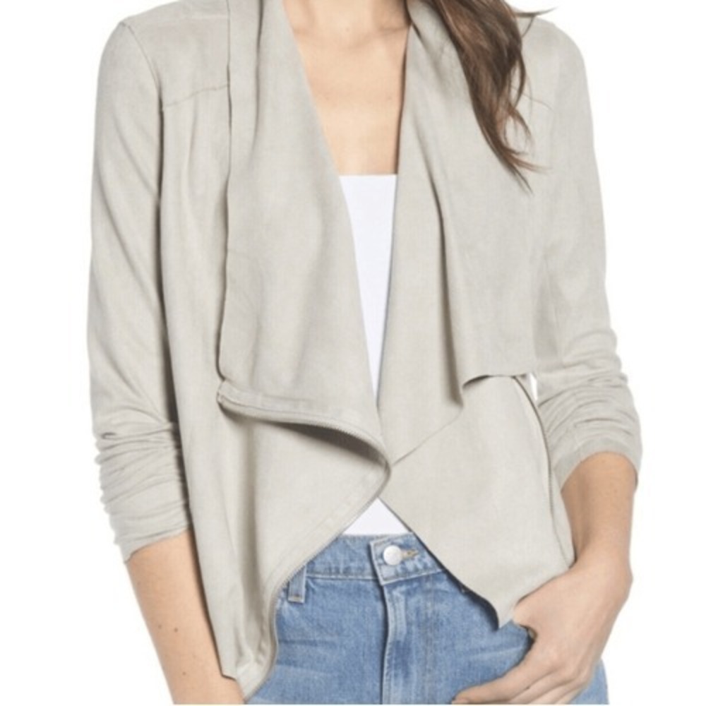 Blank NYC Beige Faux Suede Moto Jacket Asymmetrical Zip Size S